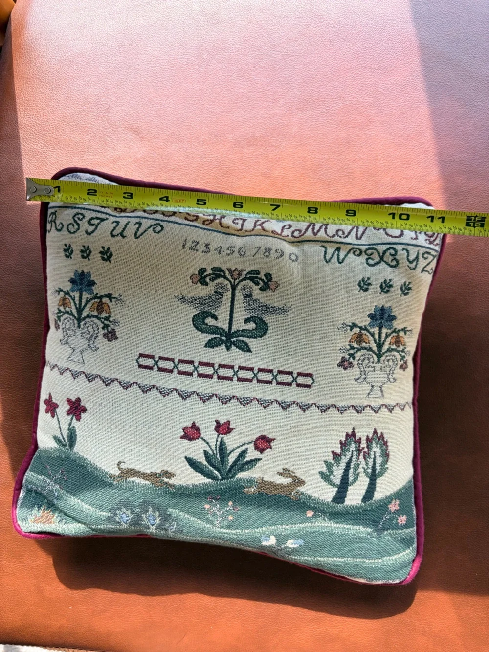 Vintage‎ Alphabet Sampler Tapestry Pillow Woven Rabbit Cottagecore Throw Accent